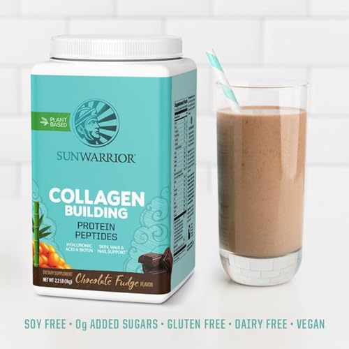 Sunwarrior Vegan Collagen Protein Powder Plant-Based | Hyaluronic Acid Minerals Biotin Soy Free Dairy Free Gluten Free Non-GMO | Chocolate 40 Servings | Collagen Building Peptides