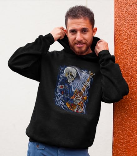 PIXEL EVOLUTION Sweat à Capuche Squelette Guitariste - Hard Rock Metal Homme - Taille L - Noir – vue 2