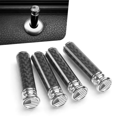 Ferianl 4PCS Car Door Lock Knobs, American Flag Lift Bolt Auto Inner Door Pull Pins, Carbon Fiber Decorative Door Lock Pull Pin Cap, Universal Car Interior Accessories for Most Vehicles Trucks(Black)