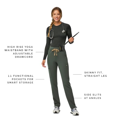 Image of FIGS YOLA High Waisted Skinny Scrub Pants for Women - 11 Pockets, 4-Way Stretch, Yoga Waistband