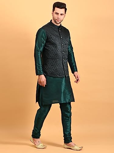 Image of Uri and MacKenzie Men's Silk Blend Kurta Pajama with Designer Ethnic Nehru Jacket /Modi Jacket