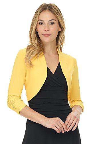 Image of Rekucci Women's Chic Soft Knit Stretch Bolero Shrug with Ruched Sleeves