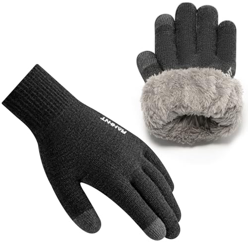 Rahhint Thermal Winter Gloves for Men Women Pure Wool Knit Gloves with fleece lining insulated Liner Keep Hand Warm Gift