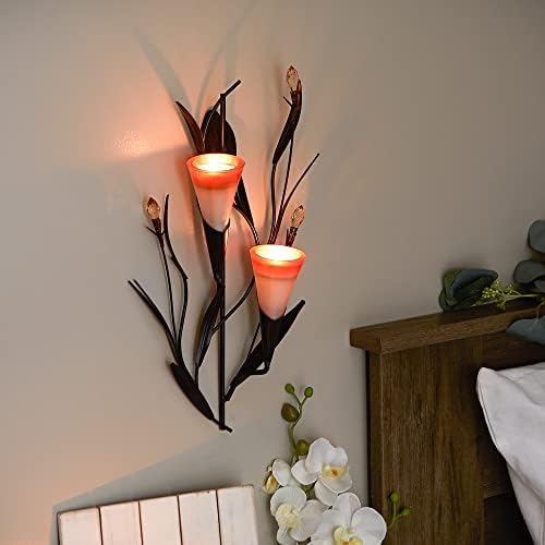 Accent Plus Candle Holder Christmas Decorations Indoor Home Decor Valentine’s Day Dawn Lilies Wall Sconce Christmas Candle Holder Wedding Tealight Candle, 5.1 X 3.5 X 15.75 Inches