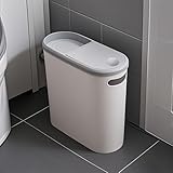 Taylor & Brown 10 Litre Slim Bathroom Trash Can Dust Bin with Touch Top Lid and Handle, Garbage Bin for Bedroom Kitchen Living Room Office, White with Grey coloured Trim