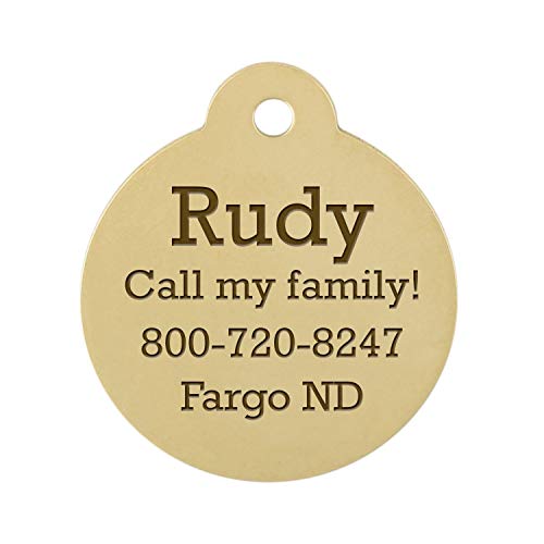 Dogids Personalized Round Circle Dog Identification Tag, Custom Laser Engraved Double Sided Id Tag With S-Hook And Split Ring - Brass, Large, 1 1/4 In #TOP5
