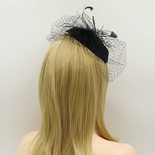 Umeepar Black Pillbox Fascinator Hat For Women Wedding Tea Party Hat Feather Headband Hair Clip With Veil #TOP3