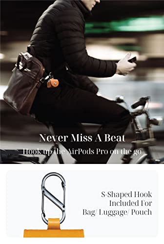 Vogduo Genuine Leather Airpods Pro Cover - Handcrafted Protective Case Anti-Lost Belt Loop With S Hook For Backpack, Compatible With Apple Airpod Pro/2 (Tan, Brown) #TOP2