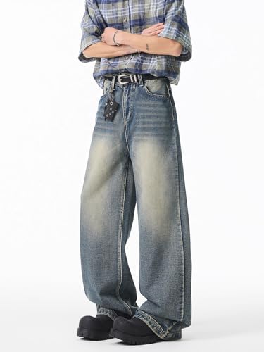 Men's Jeans Spring American Retro Wide Leg Straight Denim Long Pants for Men4
