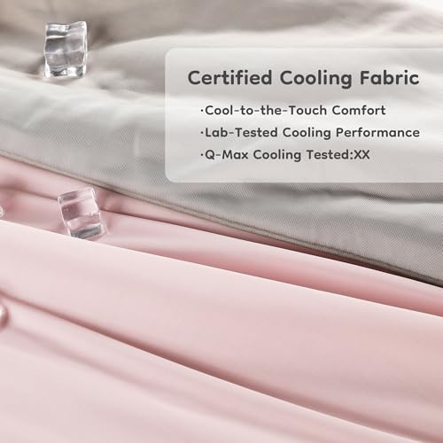 LaffyLo Cooling Blanket for Hot Sleepers, Lightweight Summer Quilt with Breathable Reversible Fabric for Bed, Couch, Dorm and Travel, Machine Washable, Twin Size 60"x80", Ice Pink & Light Grey — view 2