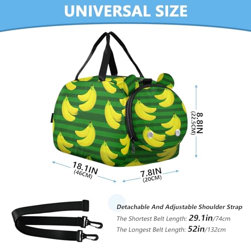 Banana Green Stipe Kids Travel Duffel Bag for Boys Girls Overnight Weekend Tote Bag with Shoes Compartment for Beach Swim Trip3