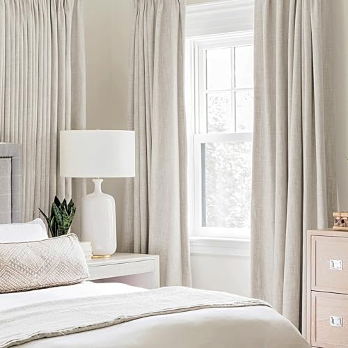 Image of MIULEE 100% Blackout Linen Curtains for Bedroom Thermal Insulated Birch Grommet Room Darkening Curtains & Drapes for Living Room 52 x 96 Inch (2 Panels)