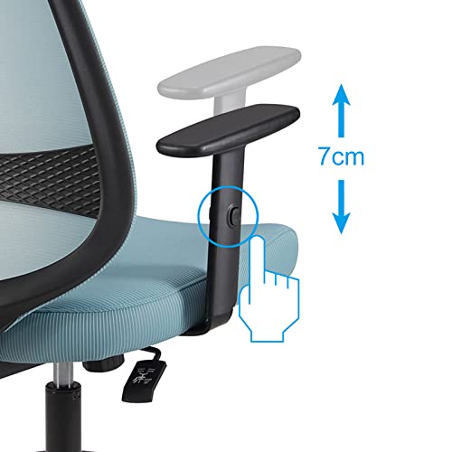 Amazon-Marke: Movian verstellbarer Schreibtischstuhl mit halbhoher Rückenlehne mit gepolstertem Netzmaterial, Armlehnen und Lendenwirbelstütze, 63,5 x 58 x 91 cm, Cyan