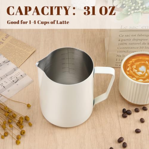 Image of Amrules Milk Frothing Pitcher 31oz Frother Cup Barista Tools, White