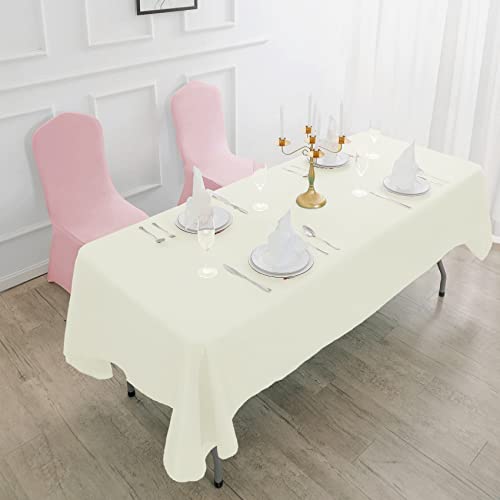 90x132 Ivory Tablecloth - Stain and Wrinkle Resistant Washable Polyester Table Cloth, Decorative Table Cloth for Dining Table, Buffet Parties and Wedding, Ivory by Bailarina - Image 3