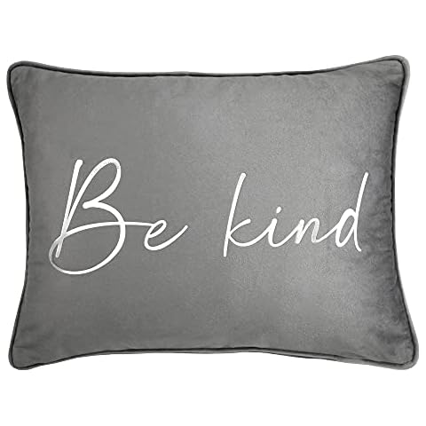 By Caprice Home - Be Kind - Velvet Foil Print Filled Cushion - 30 x 40cm in Silver Cover