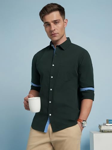 Image of Dennis Lingo Men Cotton Solid Slim Fit Casual Shirts