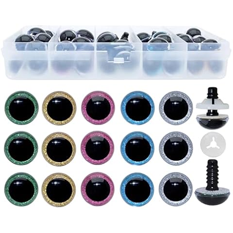 BESTCYC 1Box(70pcs) 5Colors 16mm Plastic Safety Eyes Glitter Colorful Round Craft Eyes with Washers for Doll Teddy Bear Puppet Toy Plush Animal and DIY Craft Making Cover