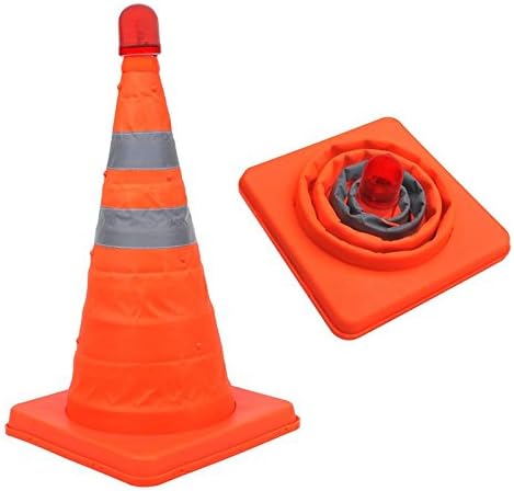 Collapsible Safety Cone with LED Lights, Traffic Warning Cone with LED Flashing Light, 45 cm High