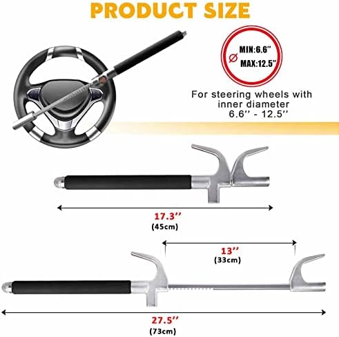 Turnart Steering Wheel Lock Universal Car Lock Anti-Theft Device Retractable Steering Lock with 3 Keys for Auto/Truck/SUV/Van(Black)