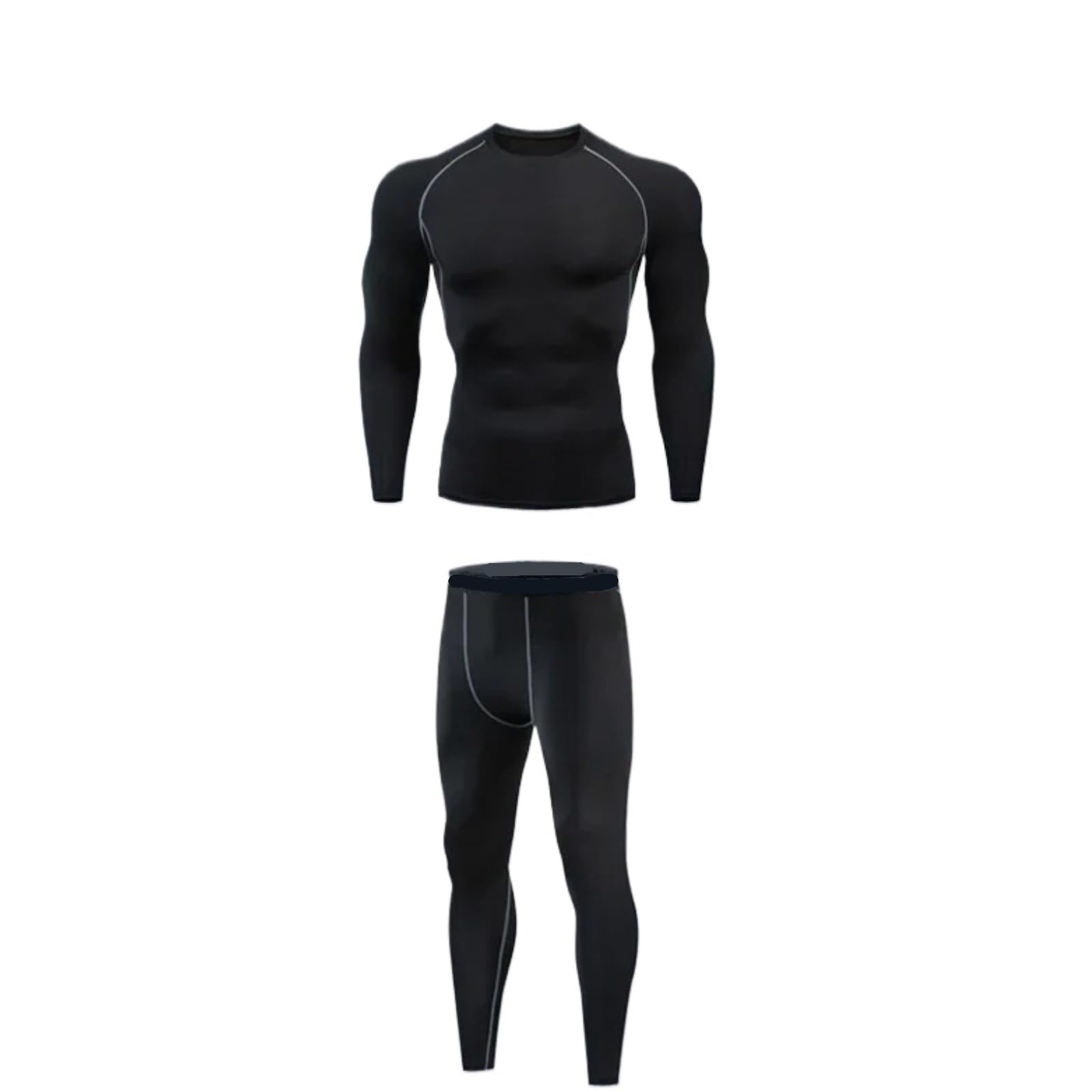 Set Termici Da Uomo Set da corsa da uomo autunno inverno caldo peluche aderente camicia sportiva top pantaloni legging set allenamento maschile fitness palestra abbigliamento sportivo Per Sci，Corsa(Bl