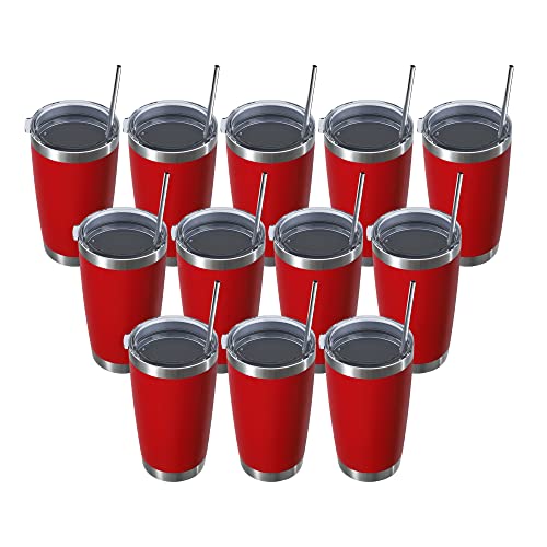 Muchenghy 20Oz Stainless Steel Tumbler With Lid And Straw, Double Wall Vacuum Insulated Travel Coffee Mug, Powder Coated Thermal Cup For Cold & Hot Drinks(Red, 12 Pack) #TOP4
