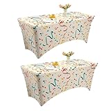 NILUOH 2 Pack 6FT Spandex Tablecloth Elastic Fitted Rectangular Table Cover 72Lx30W Inch Multicolor Floral Geometric Abstract Pattern Tablecloths for Wedding, Banquet & Parties Decorations