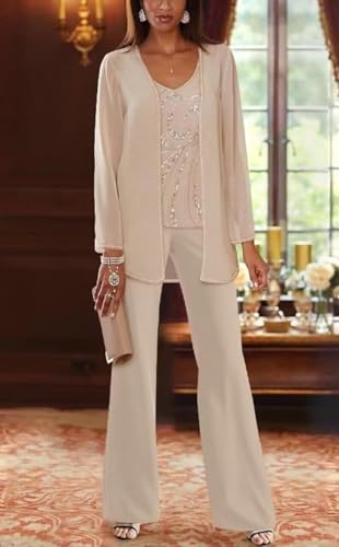 3 Pieces Mother of The Bride Pant Suits for Women Dressy Sequin Formal Wedding Dress with Jacket2