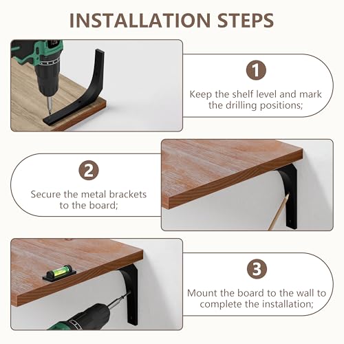 Image of Deep Floating Shelves, 12 Inch Extra Wide Solid Wood Wall Shelves, 48 Inch Long Heavy Duty Wall Mounted Bookshelf for Living Room, Kitchen and Bedroom, Set of 3 (Brown)