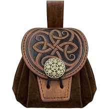 HiiFeuer Medieval Embossed Faux Leather Belt Pouch, Retro Renaissance Portable Belt Bag Coin Purse Dice Bag for LARP Ren Faire Brown B