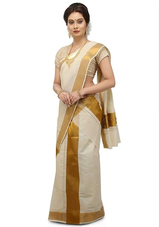 Women's Kasavu Cotton Set Mundu Saree Without Blouse Piece-image-42