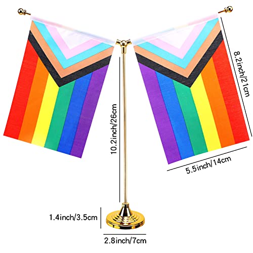 Fwiw Pride Rainbow Flag Pride Progress Rainbow Desk Flag Small Mini Gay Lgbt Office Table Flags With Stand Base Golden Metal Stick Deluxe Set,Rainbow Mardi Gras Themed Party Decorations #TOP1