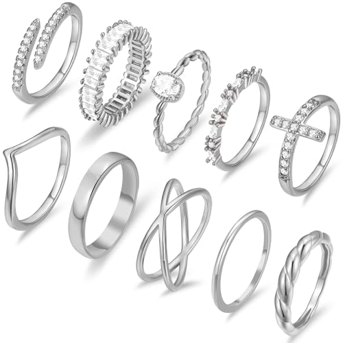 10 PCS 14K Gold Plated Rings Set for Women, Dainty Gold Knuckle Rings Non Tarnish, Simple Thumb Stacking Rings Pack Size 6/7/8/9/10