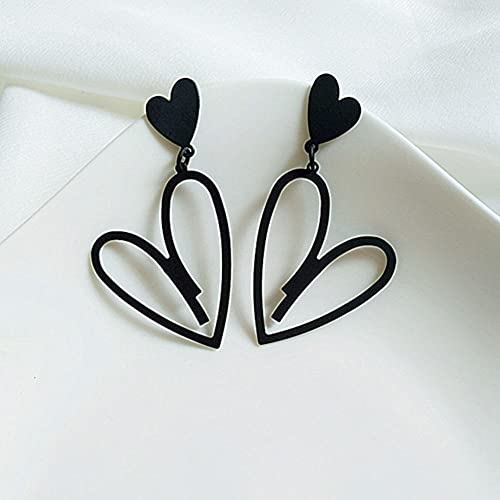 Black Heart Earrings Studs Double Love Heart Dangle Earrings Hollow Black Metal Heart Earrings For Women Retro Peach Heart Shape Drop Earrings Personality Jewelry(Heart) #TOP1