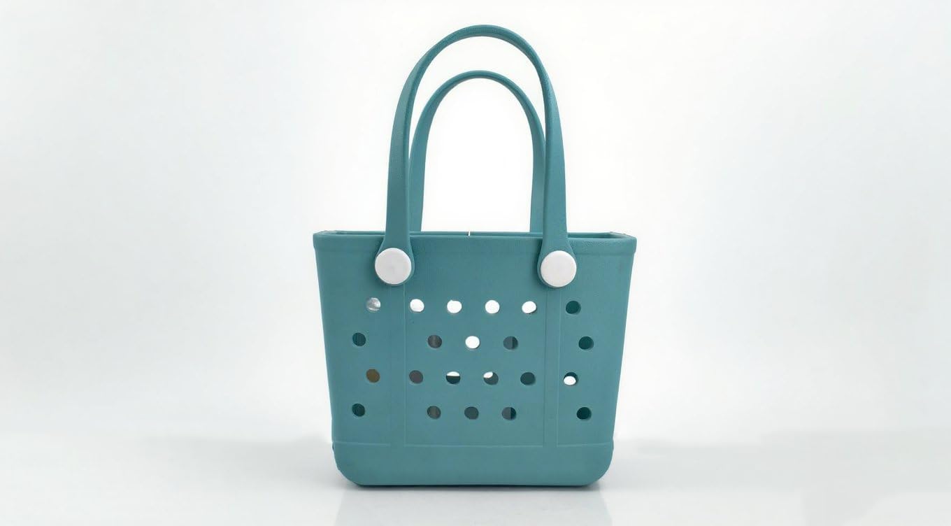 Rubber Tote Bag Medium Waterproof Beach Bag for Women - Lightweight Portable Travel Outdoor Tote with Handles