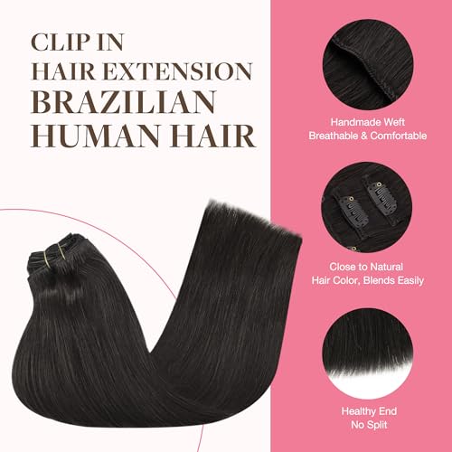 GOO GOO Clip in Hair Extensions Real Human Hair, Remy Human Hair Extensions Clip ins for Women, Natural Human Hair, 22inch 150g 9Pcs, 1B Natural black - Image 4
