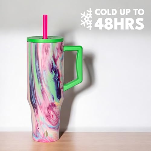 Image of Elemental Spill Proof 40oz Insulated Tumbler with Handle & Straw Travel Mug | Stainless Steel Commuter Travel Coffee Mug for Cold Beverages, Includes 2 Straws & a Spill Proof Lid for Everyday Use