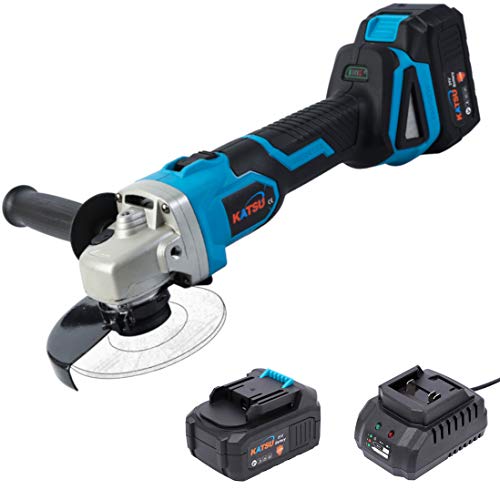 KATSU FIT-BAT 21V Brushless Cordless Angle Grinder 115/125mm with Brushless Motor, 2 X Batteries and Charger Included, Great for Cutting Polishing Grinding 102605