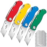 4-PACK Box Cutter Folding Utility Knife Heavy Duty Metal Carpet Knife Box Cutters for...