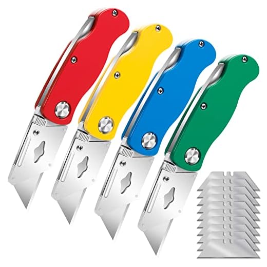 4-PACK Safety Box Cutter Folding Utility Knife Heavy Duty Metal Carpet Knife Box Cutters for Cartons,Cardboard with 10PCS Blades