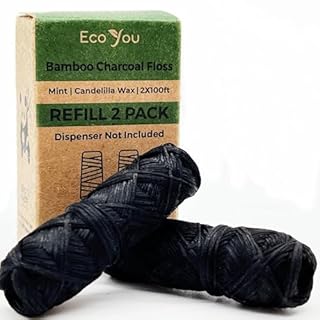 EcoYou Bamboo Charcoal Dental Floss | Mint & Candelilla Wax | Vegan & Biodegradable (2 Refills Pack)