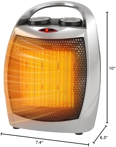 Space Heater - Greenhouse Heater, Heater with Fan, 1500W & 750W, Fast Heating, Safe Quiet with Tip-Over & Overheat Protection for Office Desk & Pets (Silver) (Fan & Heater) — view 7