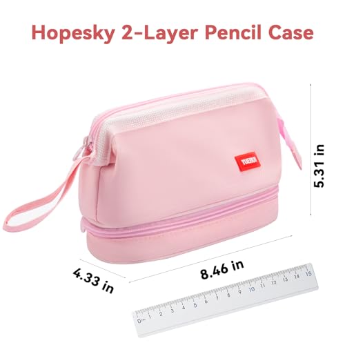 Image of Pencil Case - 2-Layer Large Capacity Aesthetic Pencil Pouch with Strong Zipper, Handheld Stationery Organizer Pen Case with Compartments for College, office, Travel, for Women Men(Pink)