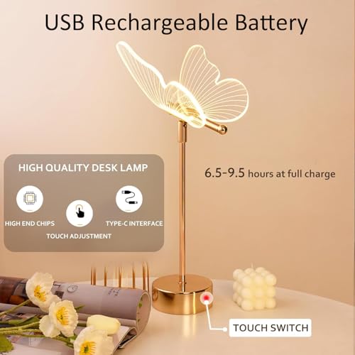 Xqgman BUTTERFLY SHAPE CRYSTAL LED TABLE LAMP 3 Color, Led Flower Table Lamp Elegant Decorative Butterfly Lamp For Bedroom Café Restaurant, Table Desktop Ornament Ambient Lamp thumb #2