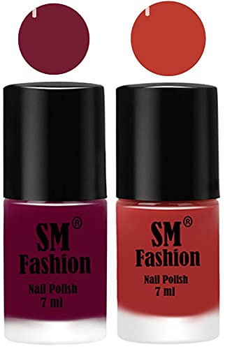 Image of Long Lasting Nail Polish | Nail Paint Combo 7 ml Each) - Set of 2 Mulberry-Dark Peach