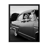 Monem Art Fashion Poster - Woman in Classic Car Print - Black and White Artwork - Photography Piece - Car Illustration - Car Enthusiast Design - Chic Bedroom or Office Decor - 11x14 Black Framed
