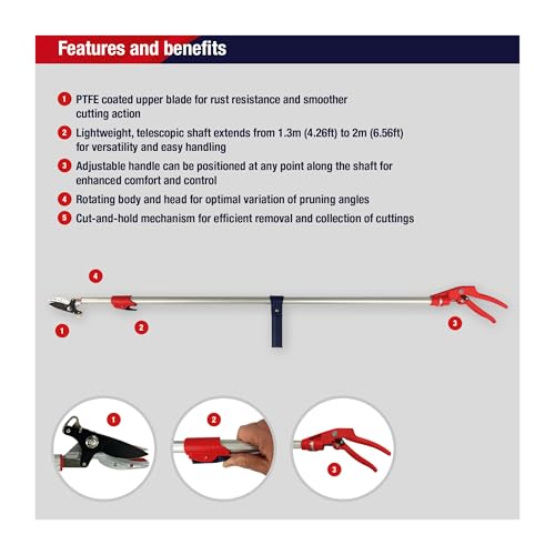Spear & Jackson 8201LR Razorsharp Telescopic Bypass Easy Reach Pruner, Extendable Pruning Scissors Perfect For Cutting Plants And Trees - 2