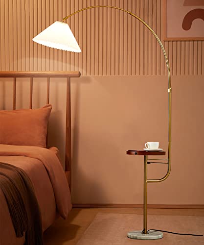 Floor Lamp With Table/Tray,Michideco Bedside Lamp With Double Usb Ports And Charger,Great Reading Lamp For Bedroom, Living Room Or Office(Gold,Long-Arm) #TOP30