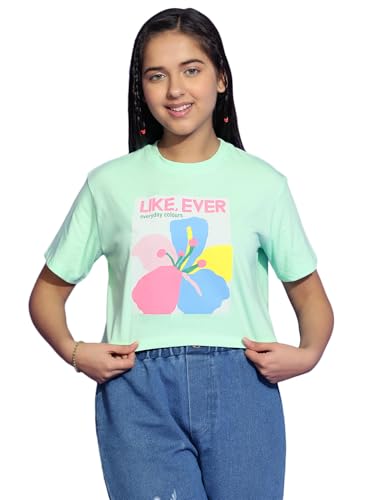 Image of Li'l Tomatoes Girls Crop T-Shirt | 100% Cotton | Graphic Printed Summer Top | Soft & Breathable Casual Wear | 7-16 Years