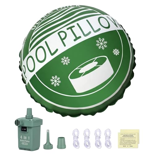 IGUDCS Above Ground Pool Pillow - 5x5 Ft Round Air Pillow for Winterizing 0.5mm Extra PVC Material Pump & Ropes & Patches Included Green